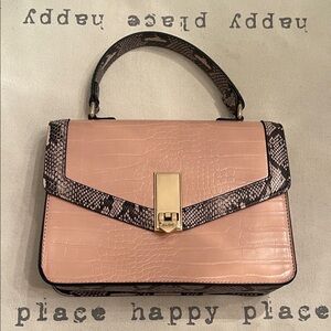 Aldo Blush and Black Snakeskin Satchel